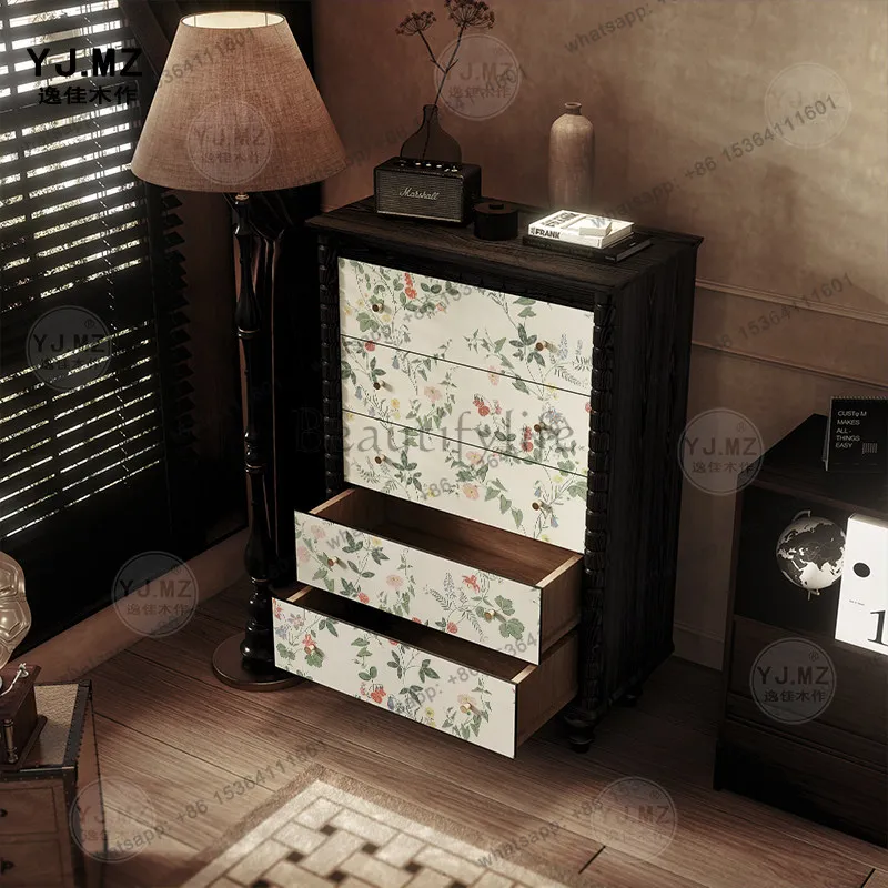 Solid wood French chest of drawers new storage cream style household decorative cabinet