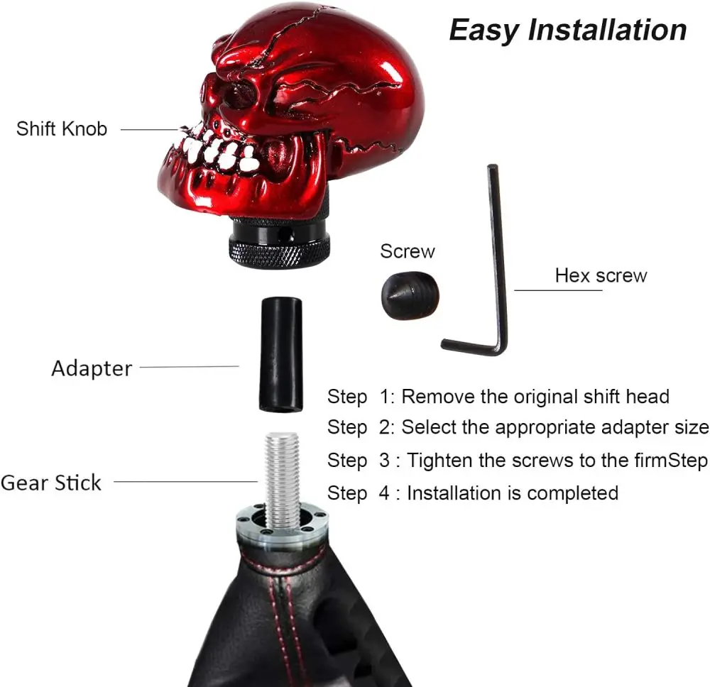 Universal Skull Gear Shift Knob Car Gear Lever Grip Knobs With 3 Adapters Shifter Handle Fit Most Manual Transmissions