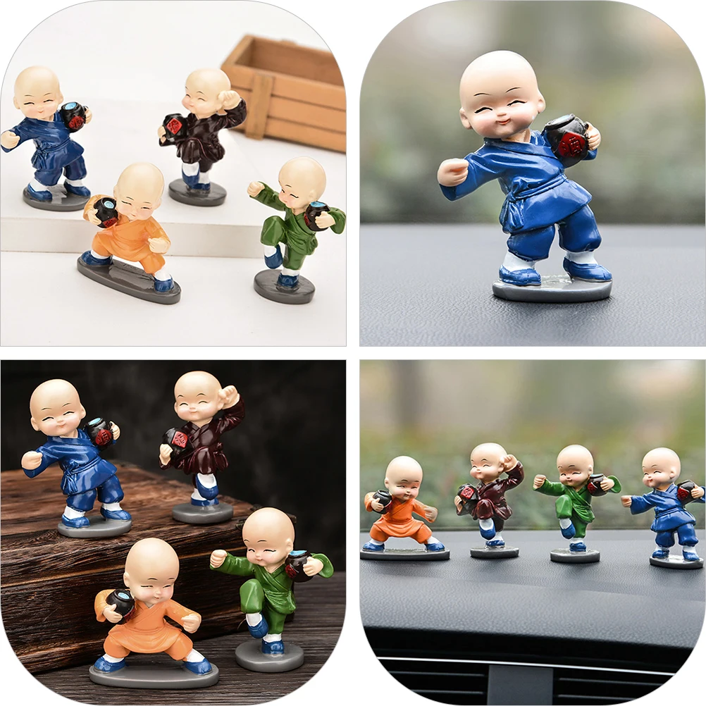 

4Pcs Vivid Monk Statues Resin Car Adornment Unique Monk Figurines Decorative Piece
