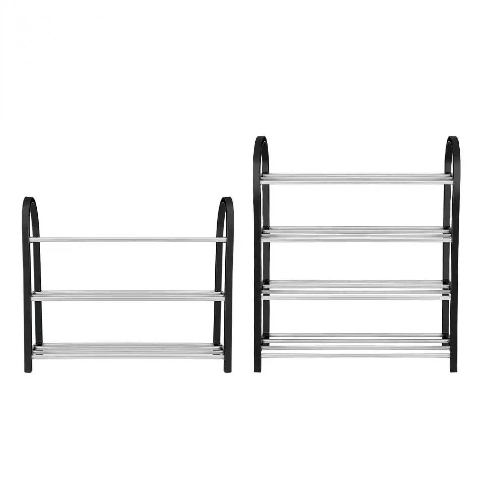 Shoe Rack Aluminum Metal Standing  DIY Shoes Storage Shelf Home Organizer Accessories Black Foldable Furniture