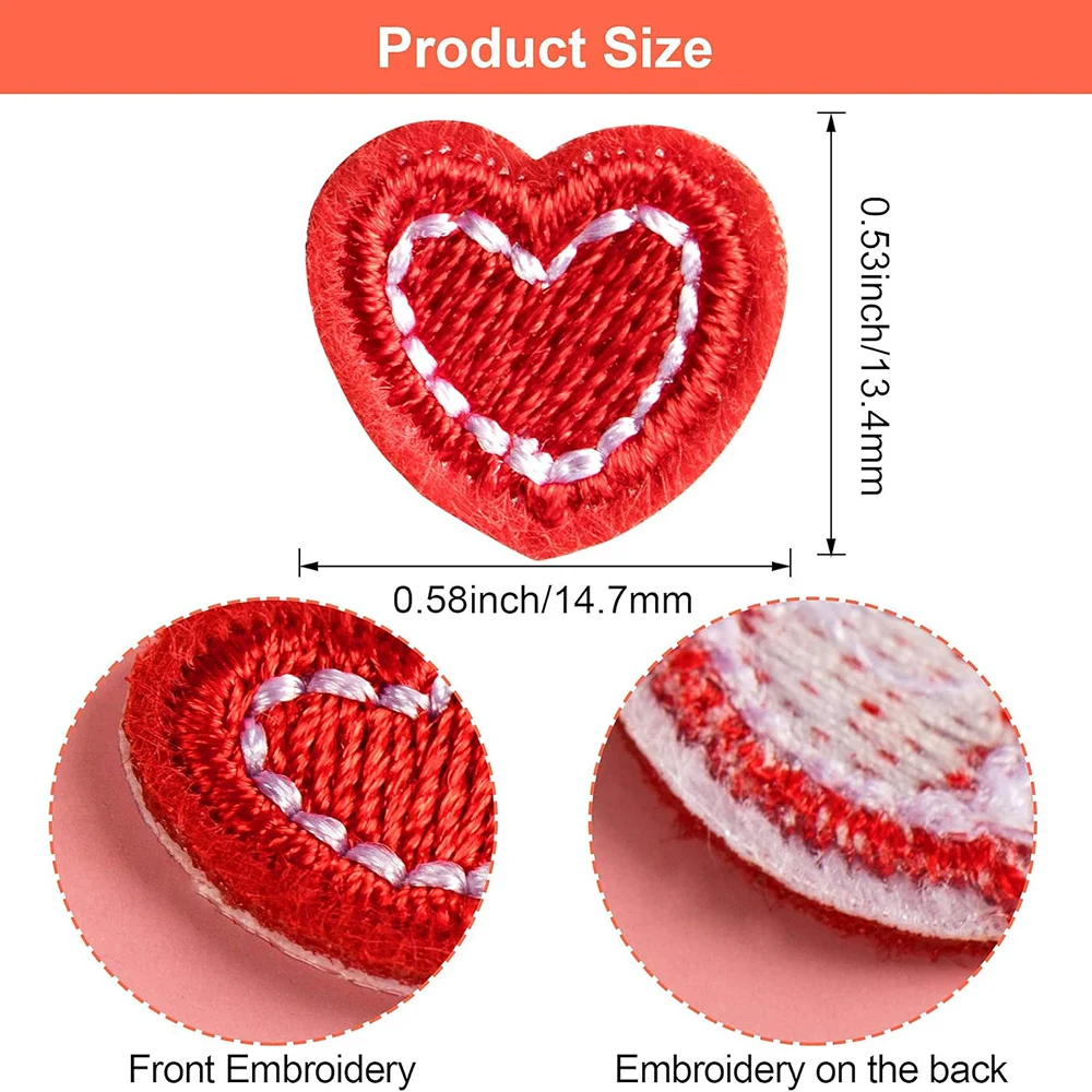 10 Pcs Embroidered Small Red Heart Sstickers Badges DIY Bag Decoration Self-Adhesive Cloth Patches1.2*1.4CM