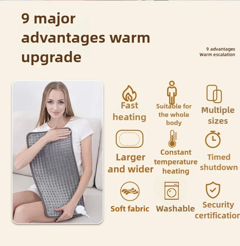 Electric Heating Pad Blanket 9 Level 4 Mode Timer Heating Pad for Shoulder Neck Back Spine Leg Winter Warm Home Office Warm Mat
