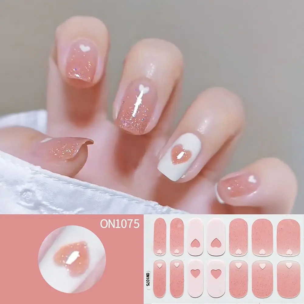 14Strips Gel Nail Stickers Semi Cured Floristic Gel Nail Polish Strips Full Cover Nail Art Stickers DIY NAil Art Making