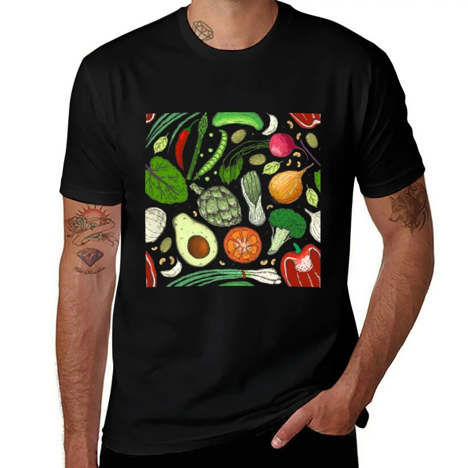 Healthy Veggies Pattern T-Shirt Work Wear Short Sleeve T-Shirt