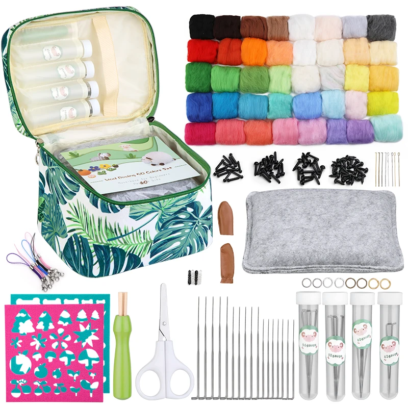 KRABALL 40 Colors Per 3g Wool Roving Felt Needle Kit with Felting Needle Foam Pad Eye For Toys Storage Box DIY Packaging