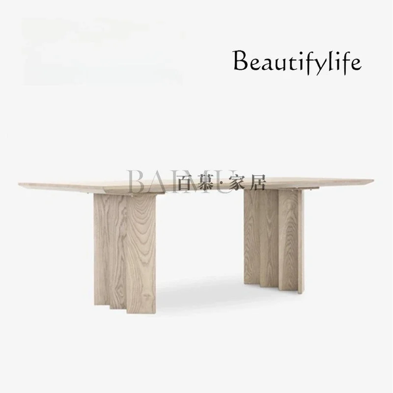 

Q Solid wood rectangular dining table medieval home stay designer restaurant table work conference high-end dining table