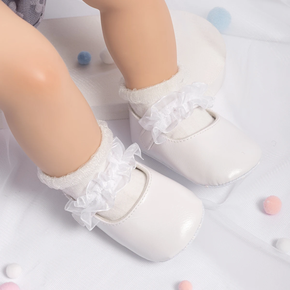 KIDSUN-zapatos de encaje antideslizantes para bebé, calzado plano de algodón para primeros pasos, para fiesta de princesa, para recién nacido