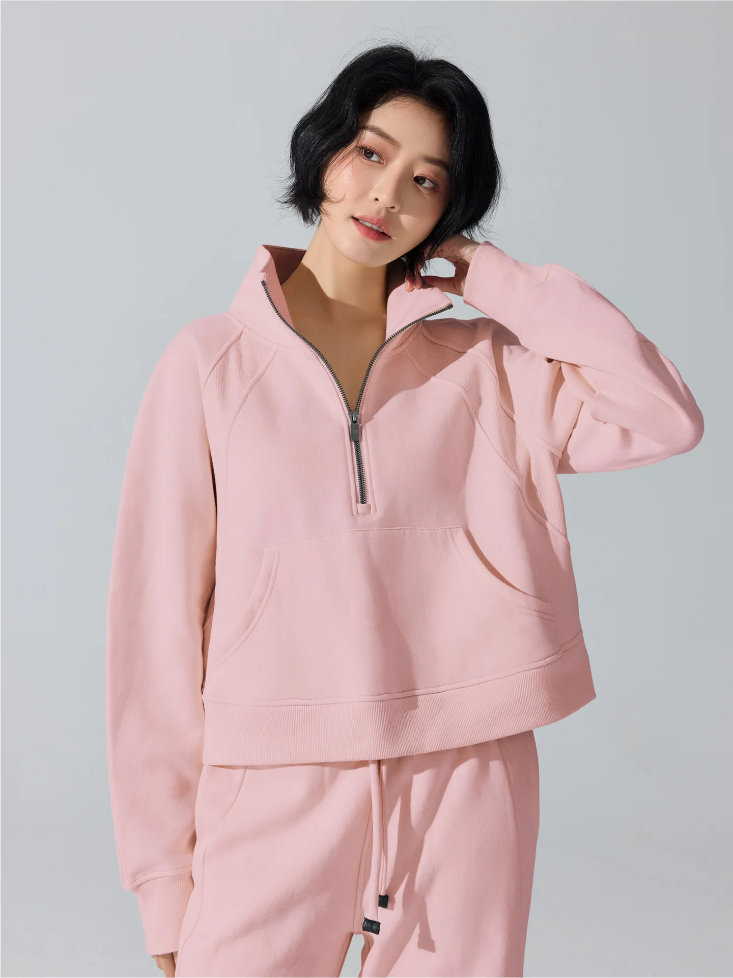 

Women's Half Zip Neck Fleece Lined Sweatshirt Stand Collar Pullover Tops Loose Fit Athletic Yoga Long Sleeve Shirts Hoodies