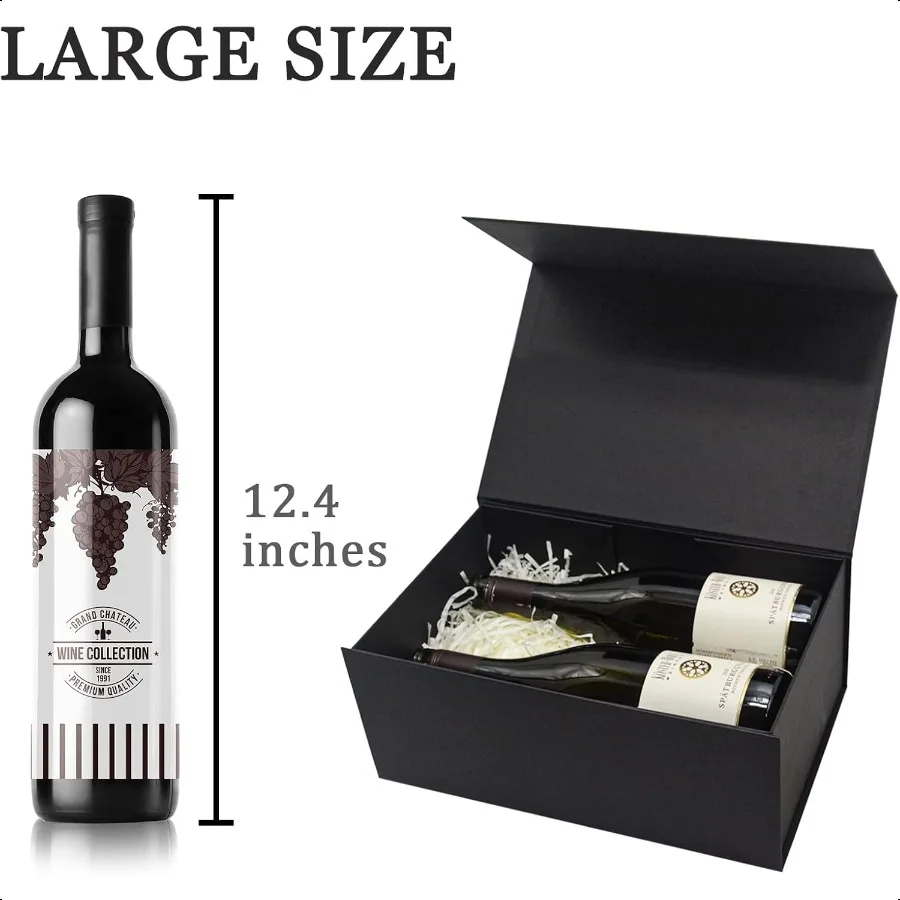 3 Pack Large Gift Box for Present 12.5 x 8.5 x 4.75 Inches Black Gift Box with Magnetic Lid Collapsible Gift Box with Ribbons G