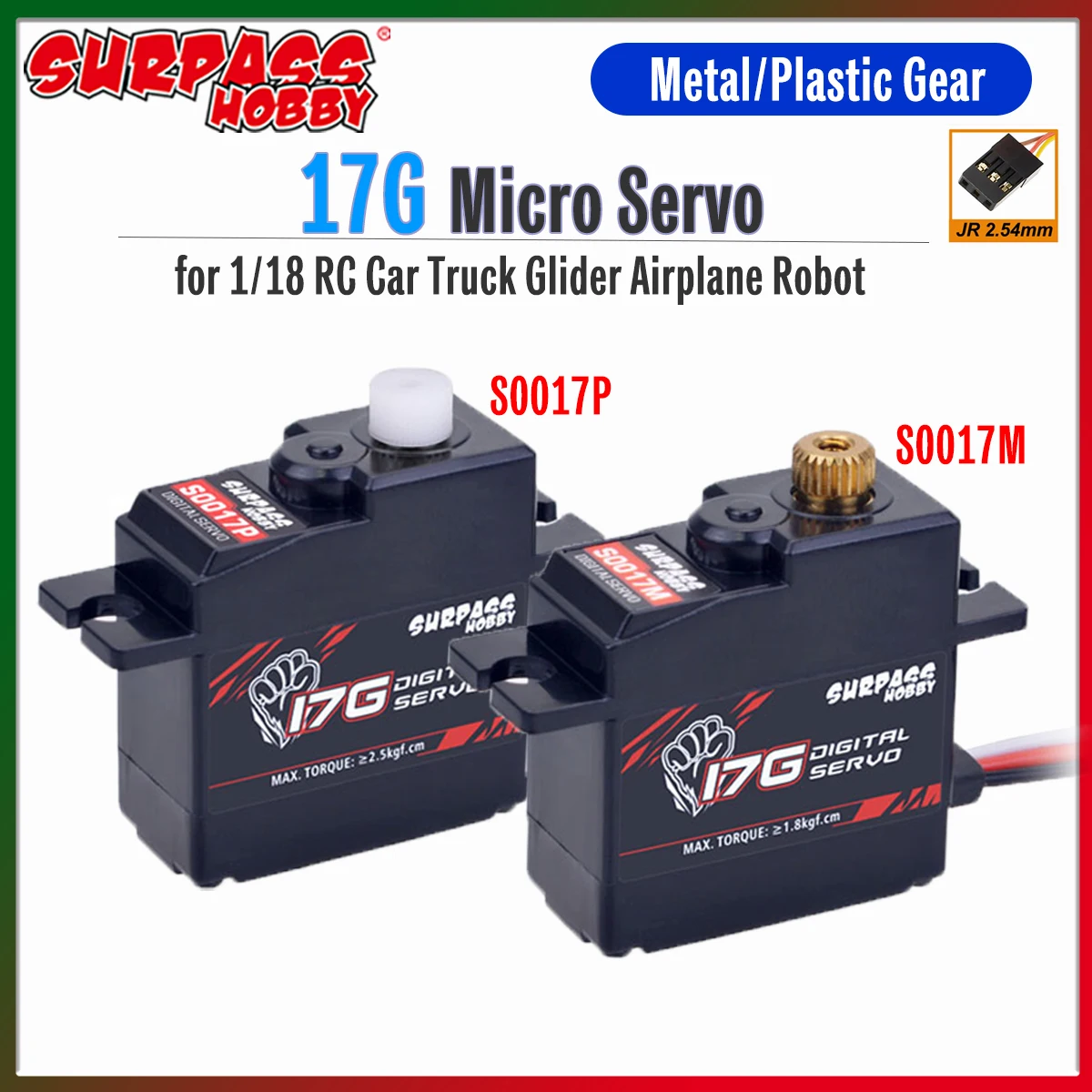 SURPASS HOBBY 17G Micro Servo S0017M/S0017P Metal/Plastic Gear for 1/18 RC Car Truck Glider Airplane Robot MN WPL Wltoys Axial