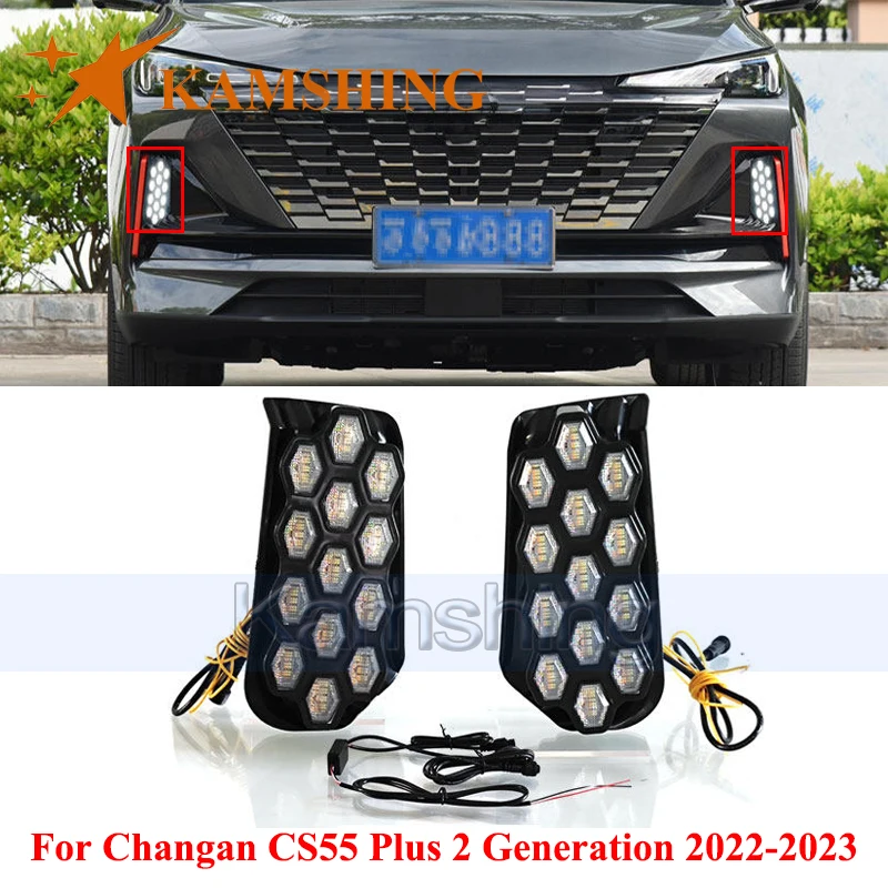 

CAPQX 1pair LED Daytime Running Light For Changan CS55 Plus 2 Generation 2022-2023 DRL Day Light Foglamp Turn Signal Light