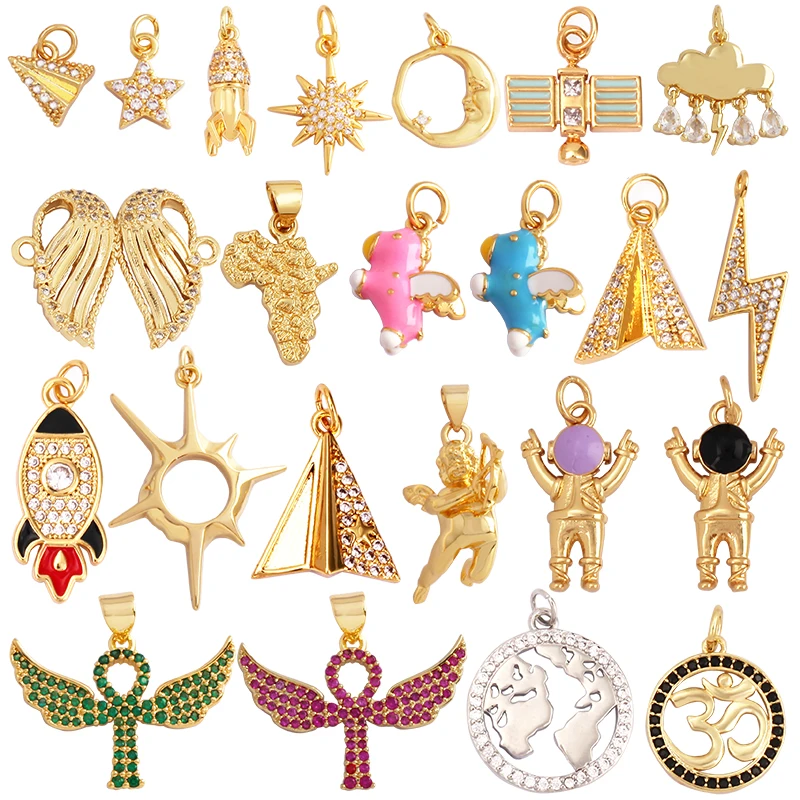 Trendy Star Moon Colorful Charm Pendant,Mini Five-Pointed Star 18K Gold Cubic Zirconia CZ Paved,Jewelry Necklace Accessories L09