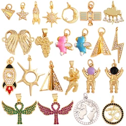 Trendy Star Moon Colorful Charm Pendant,Mini Five-Pointed Star 18K Gold Cubic Zirconia CZ Paved,Jewelry Necklace Accessories L09