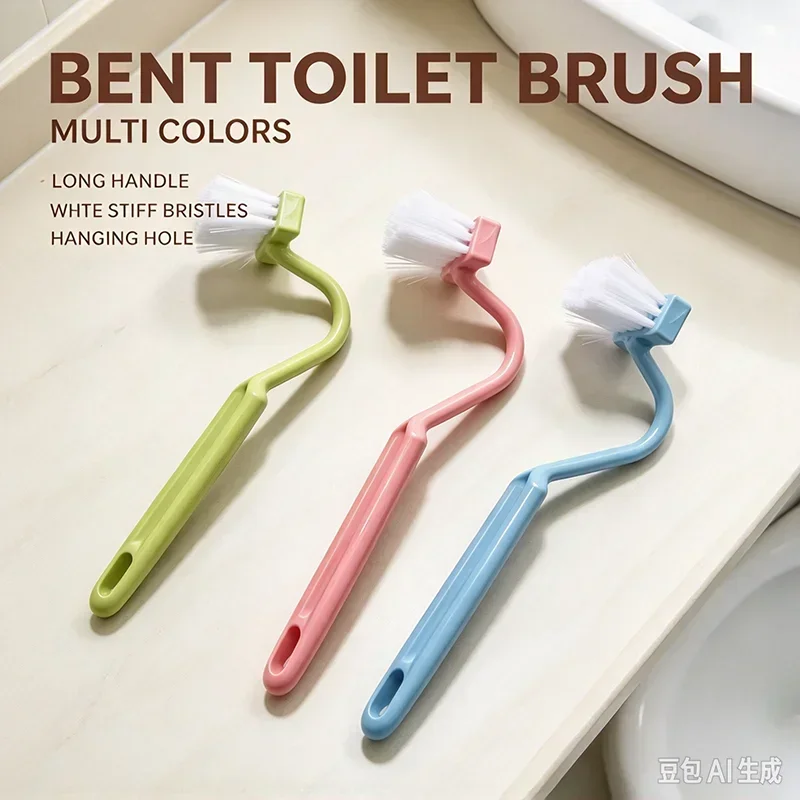 Long Handle Curved Toilet Brush 3PCS Household Deep Cleaning Bathroom Tool Portable Toilet Cleaning Brushes for Family Washroom
