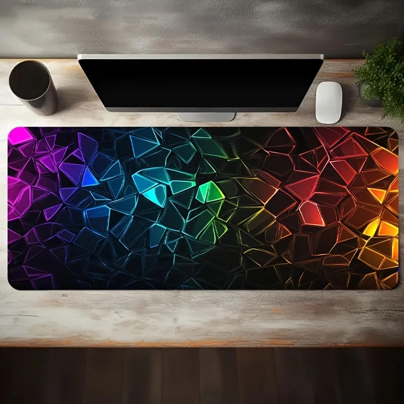 1 Large Gaming Mouse Pad with Colorful Shattered Glass Texture,Oversized Desk Mat for Office Accessories