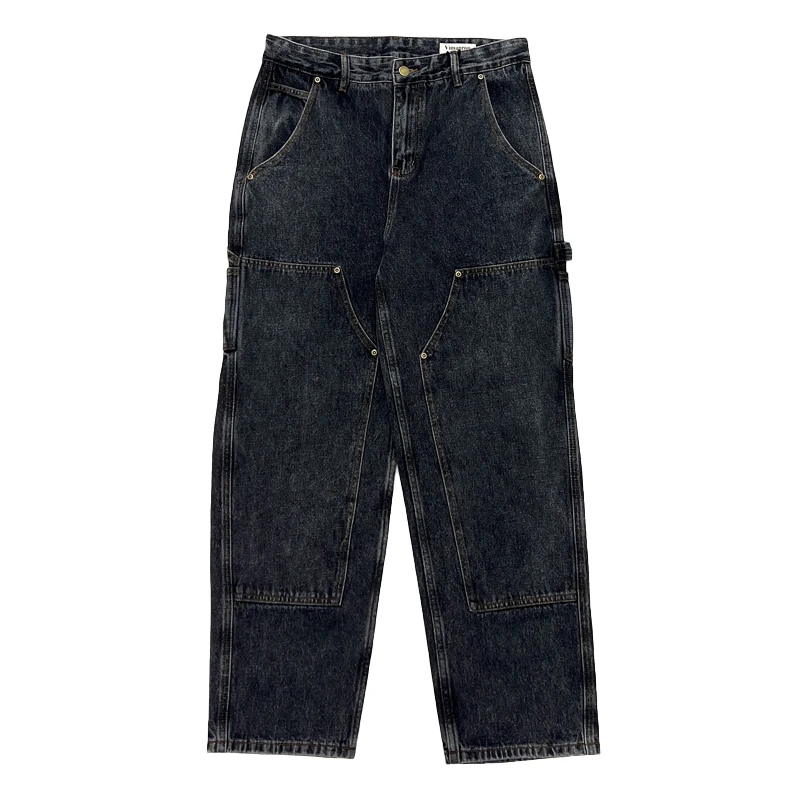 Retro American Washed Thickened Loose Large Size Multi-Pocket Logging Jeans Casual Wear Youth Popular Straight Leg Workwear