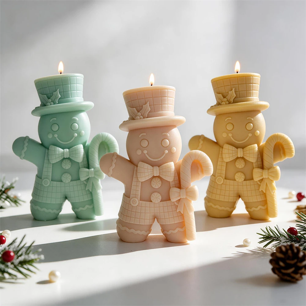 Gingerbread Hold Candy Can Man Silicone Mold Christmas Ornament Soap Concrete Soy Wax Candle Silicone Mould Christmas Home Decor