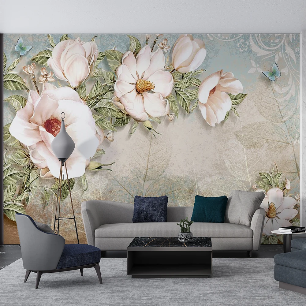 Milofi custom mural wallpaper vintage hand-painted pastoral flowers home decoration painting wallpaper