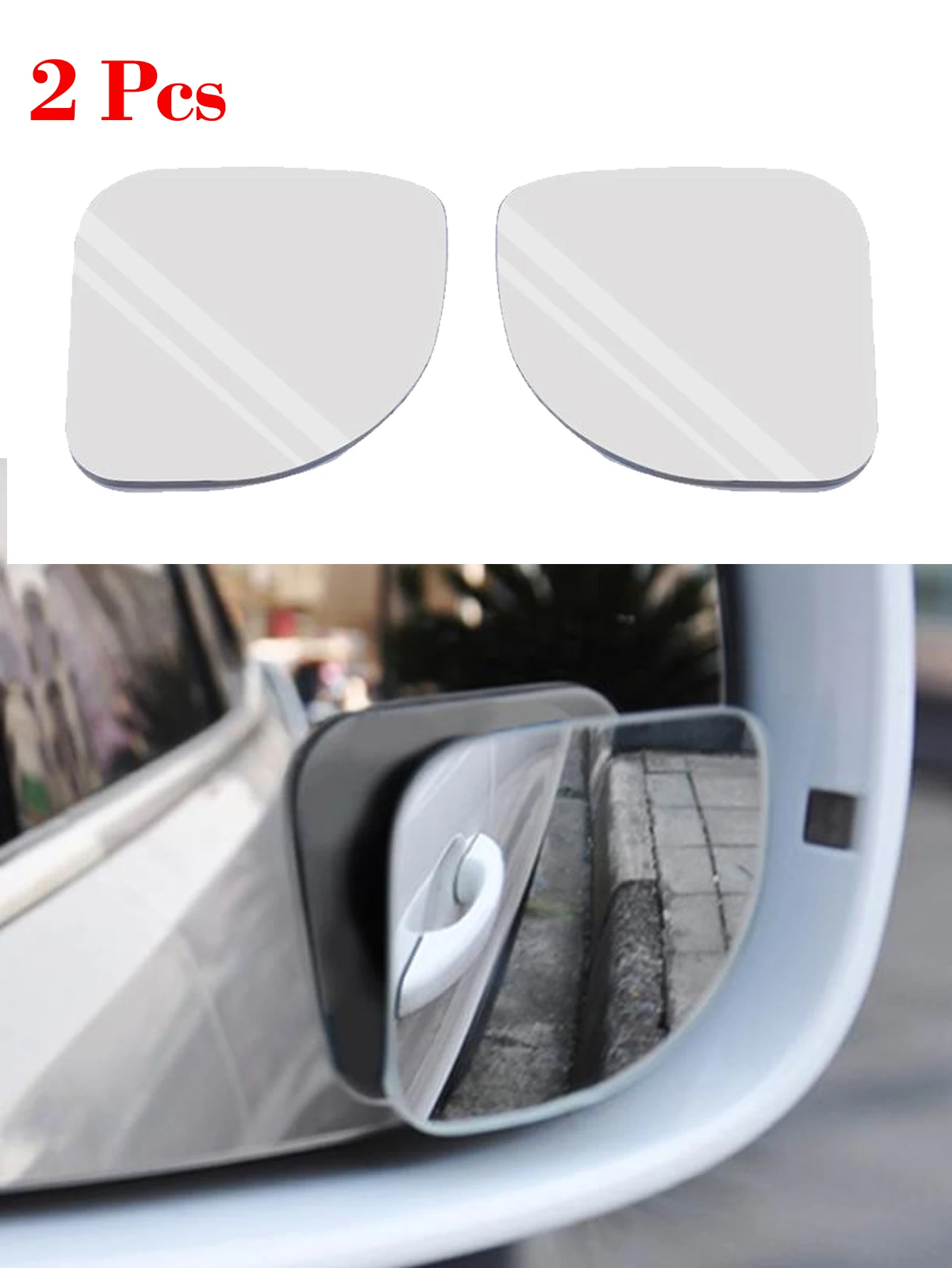 2Pcs Automotive Small Circular Mirror with 360 degree Adjustment, Borderless, Borderless, Fan-shaped Wide Angle Blind Spot Mirro