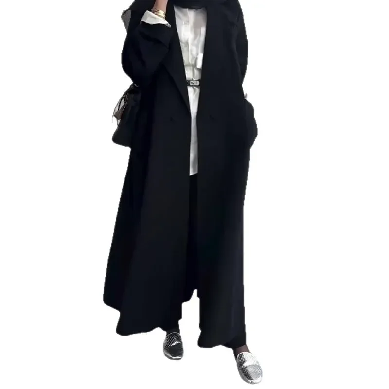 

2025 Autumn Winter Temperament Commuting Women's Windbreaker Jacket Fashionable Solid Color Long Sleeved Loose Cardigan Jacket