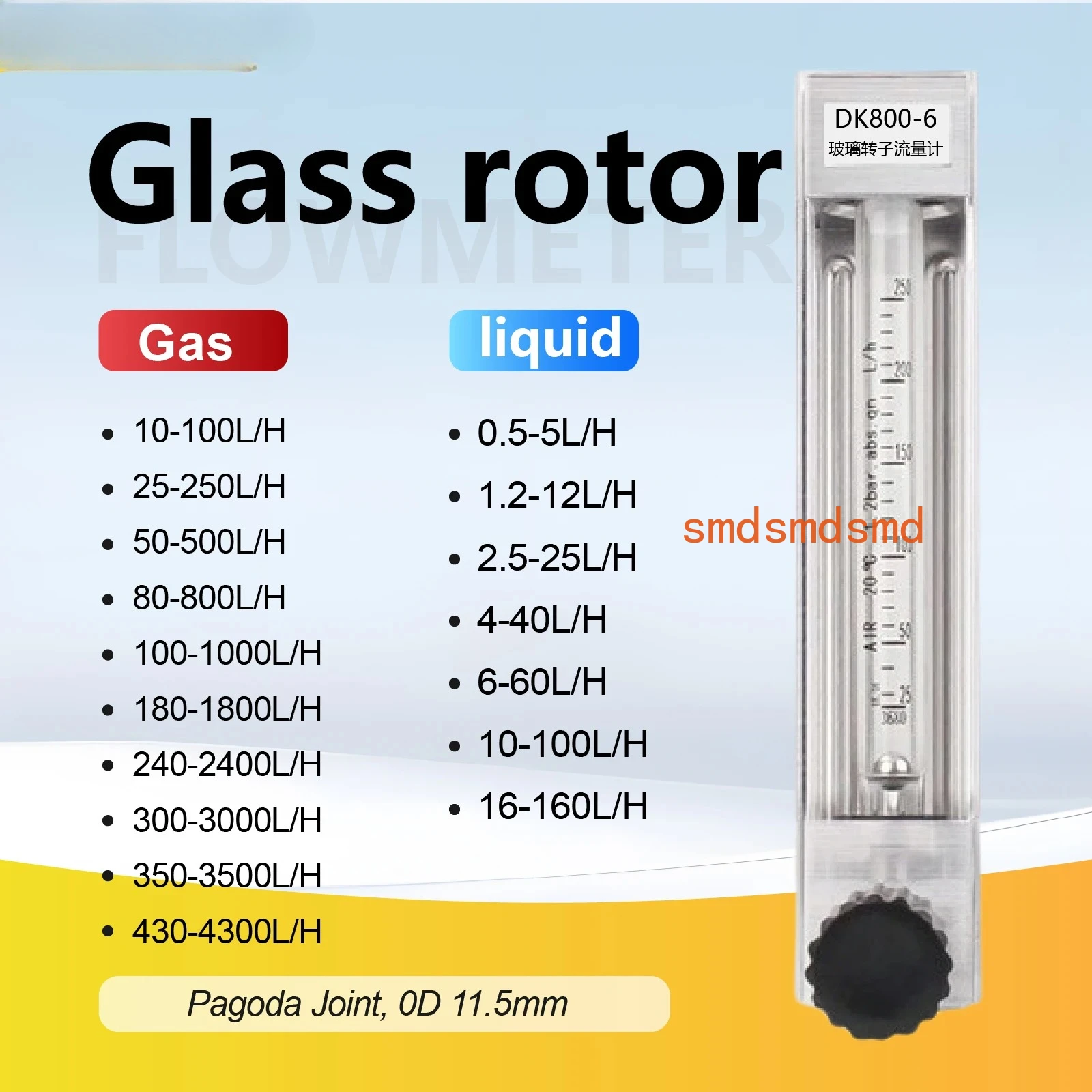 DK800-6 Gas/Liquid Glass Rotameter Flow Meter Nitrogen Float Flow Indicator Custom Variable Area Type