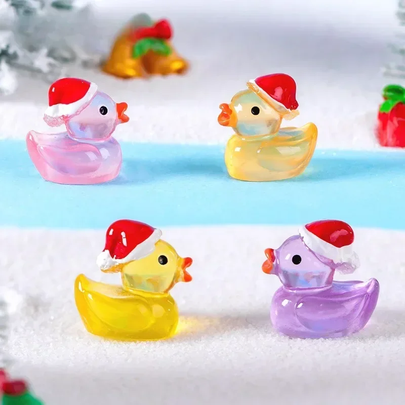 

Luminous Mini Ducks with Christmas Hat, Miniatures, Glow at Night, Fairy Garden Decoration, Kawaii Accessories