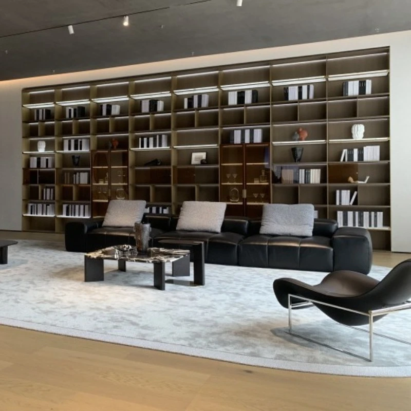 Light luxury high-end Italian minimalist high-end first-layer cowhide villa full leather pixel straight row sofa