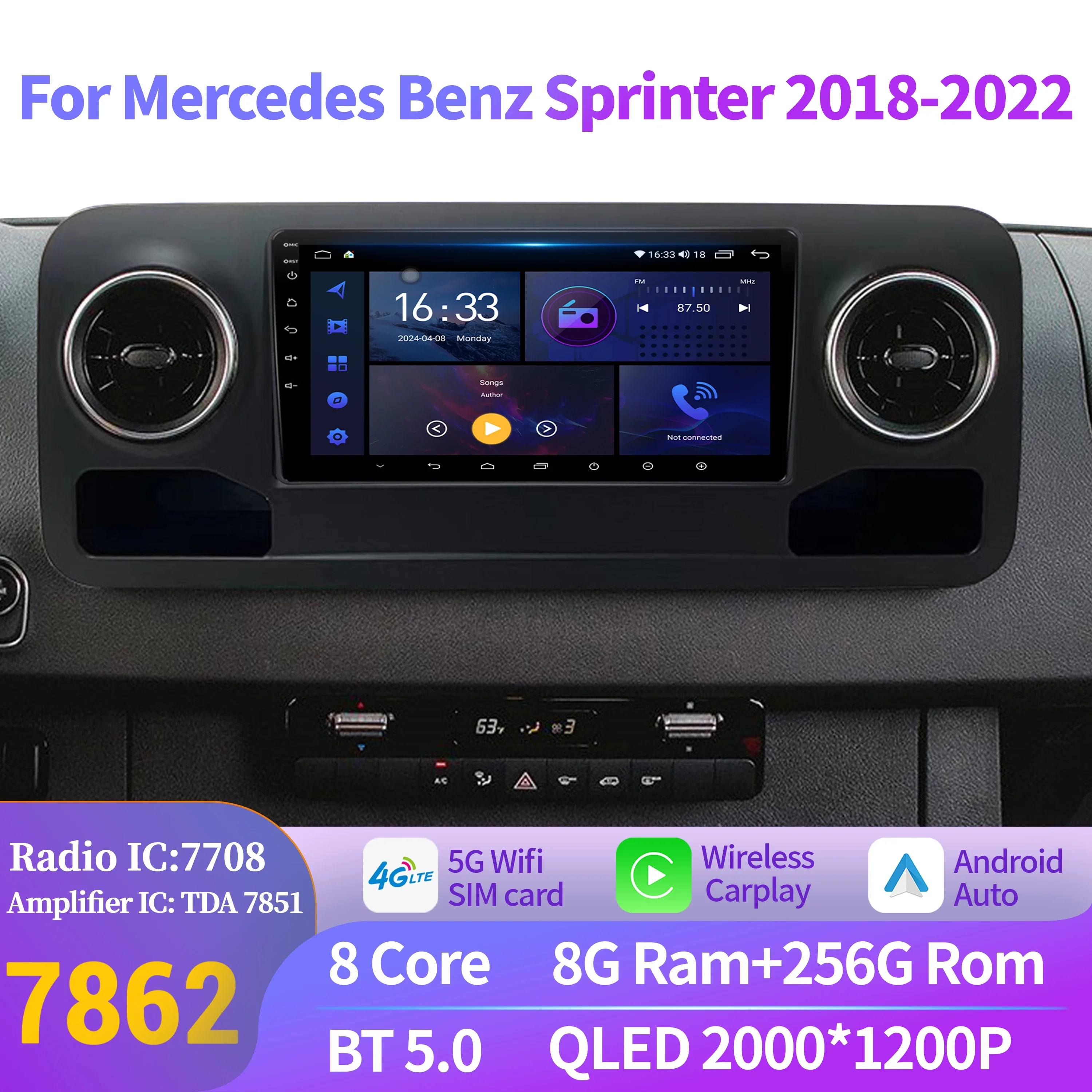

Android 14 For Mercedes Benz Sprinter 2018-2022 Wireless Bluetooth Carplay Car Radio Multimedia Navigation 7862 2K QLED Screen