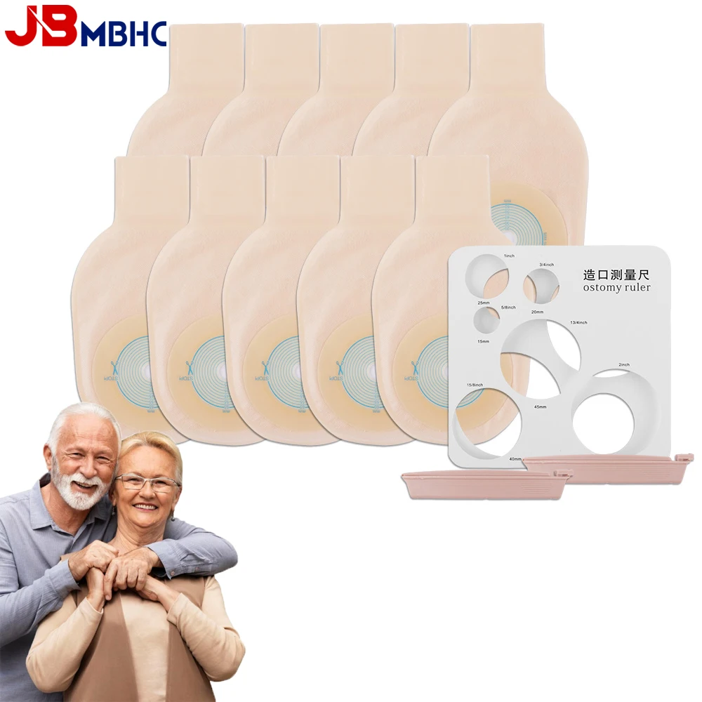 

Colostomy Bags 10-60PCS One Piece Drainable Pouches with Hook Loop Closure for Ostomy Colostomy Ileostomy Stoma Care Cut-to-Fit