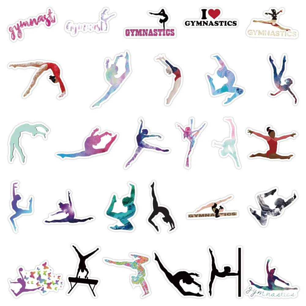 10/30/50PCS Cartoon Yoga Fitness Sports Gymnastics Stickers Graffiti Notebook Guitar Pattern Scrapbook Toys Decoration Wholesale