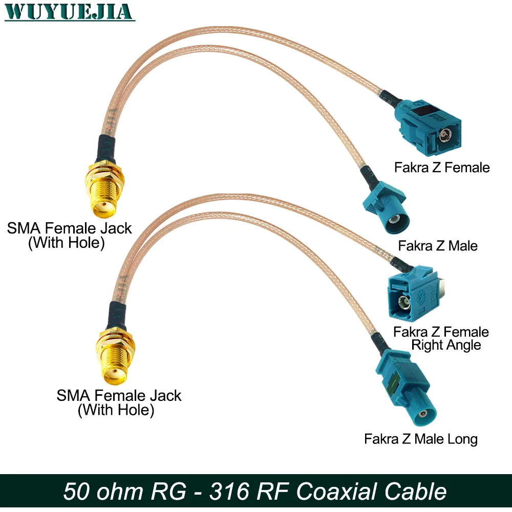 

0.1~1 Meters SMA Female Jack to RAL 5021 Universal Fakra Z Male Plug + Z Female Jack RF Connector 50 ohm RG-316 RF Coaxial Cable