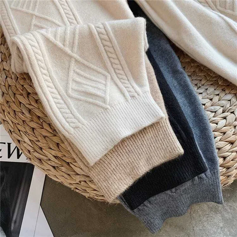

Winter Warm Knitted Sweatpants Women's Casual High Waist Thick Harem Ankle-length Pants Korean Loose Sweater Trousers 2023 New