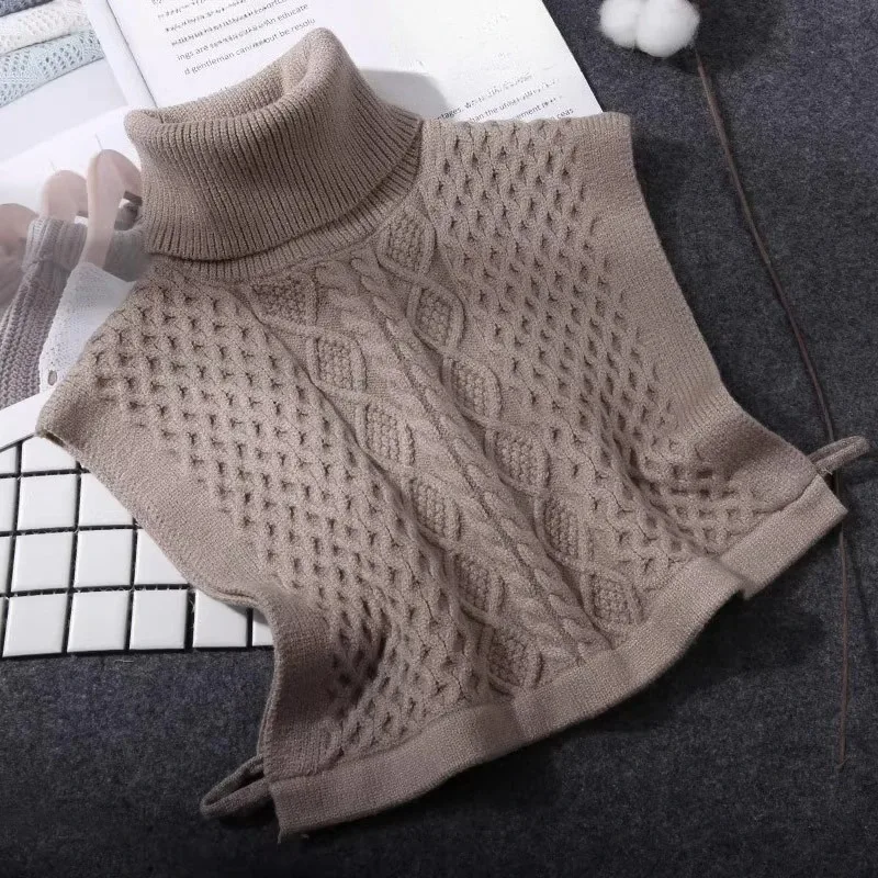 Jersey de punto a la moda para mujer, cuello alto cálido, cuello falso, cuello levantado, camisa, collares extraíbles, accesorios para bufandas