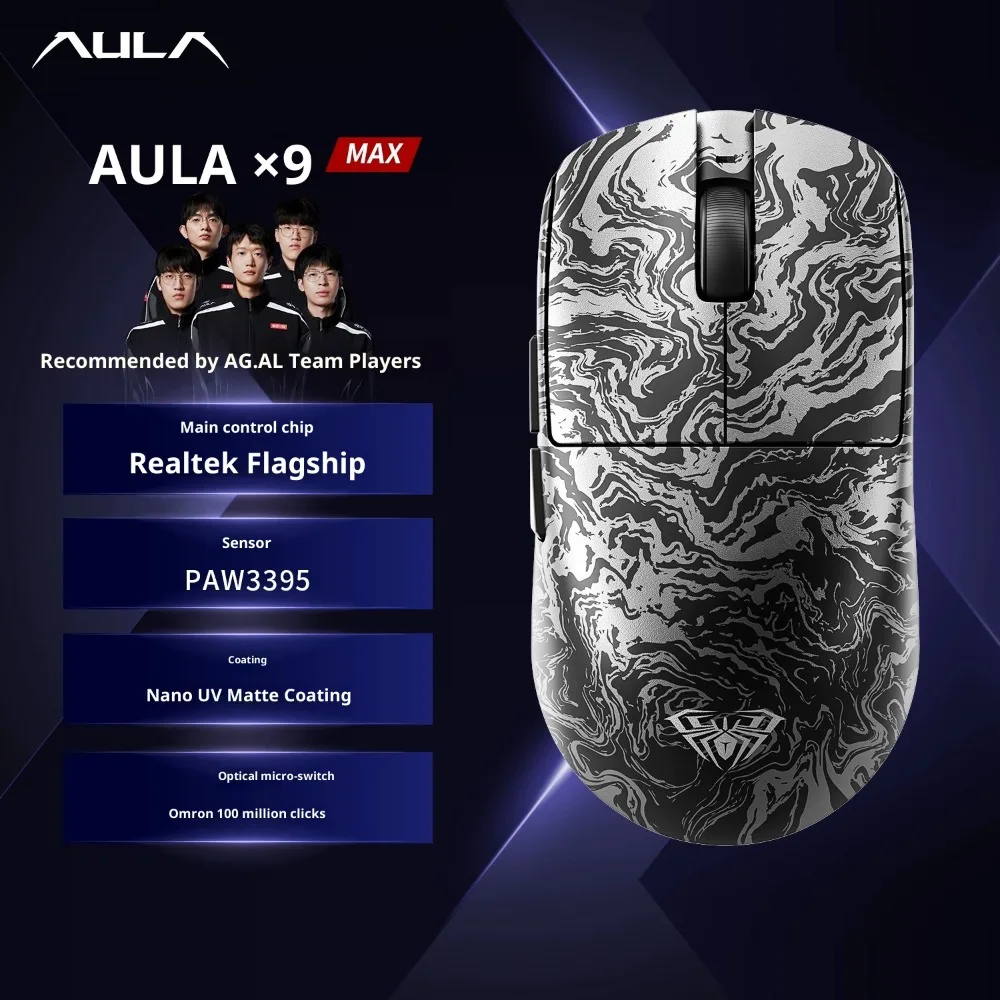 AULA X9 Gaming Mouse Wireless Tri-Mode Ergonomic Lightweight Comfort Grip 8K Low Latency Long Battery Life Gaming Accessories
