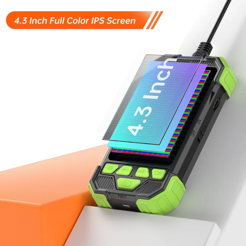 Dual Lens Endoscope Camera 4.3'' IPS Screen HD1080P Video USB Probe Tool Bag Car Inspection Borescope Waterproof 9LEDs 2600mAh