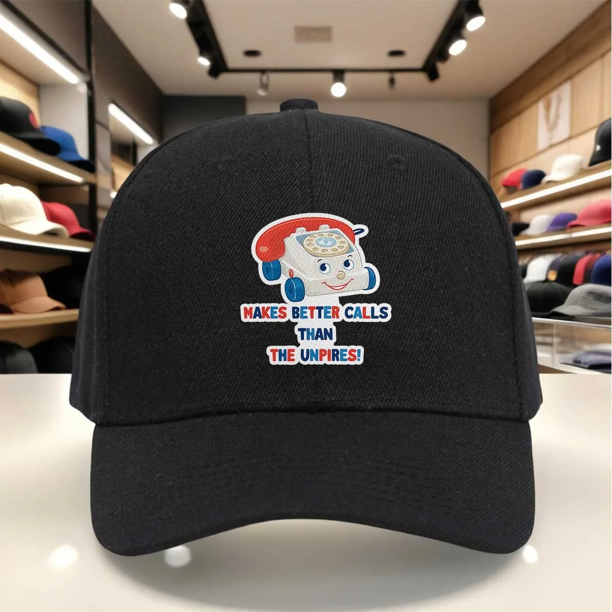 Makes Better Calls Than The Umpires Funny Phone Car Print Baseball Cap, Red White Blue Design, Adjustable Hat for Sports Fans, B