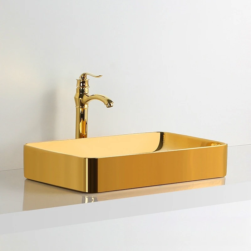 Square Basin Hotel Apartment Clubhouse, Household Golden Hand Washbasin Round Face Basin