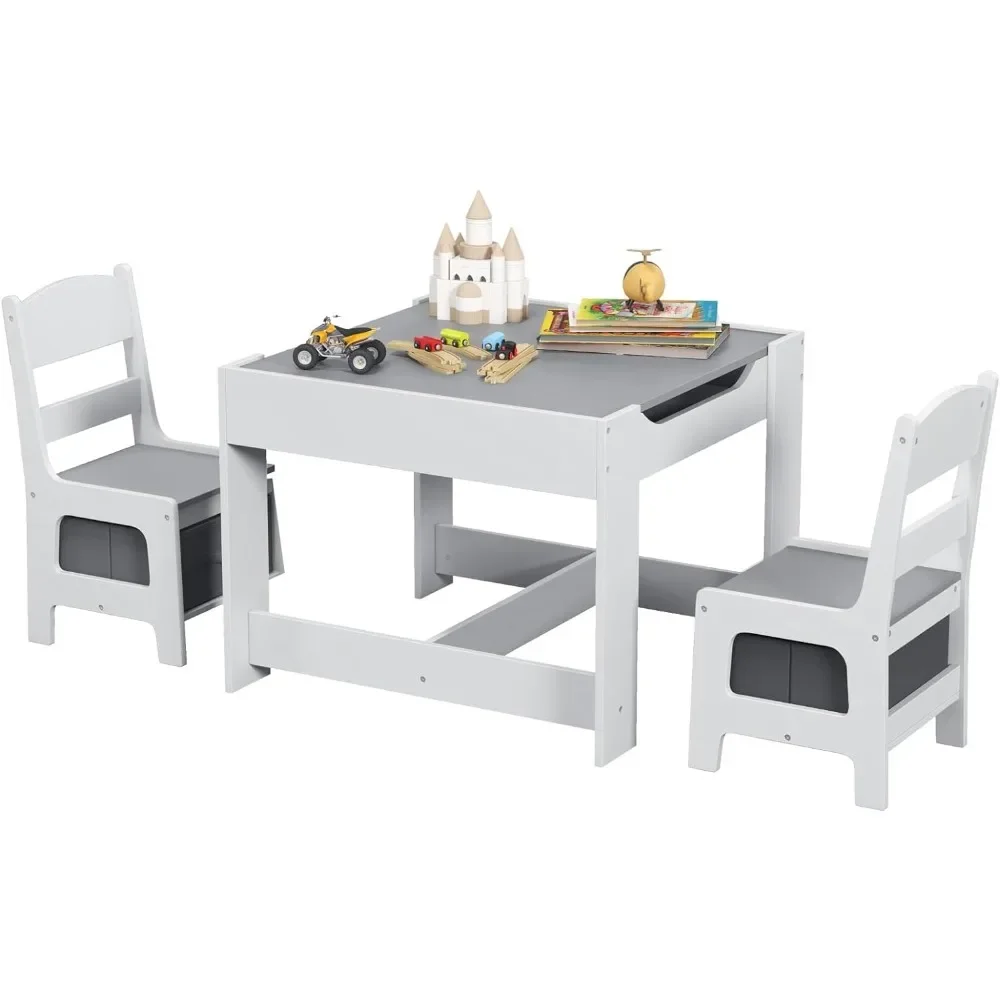 Juego de mesa y sillas para niños, mesa de actividades de madera 3 en 1 con cajón de almacenamiento, mesa desmontable para niños