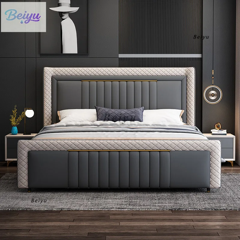 

Легкая роскошная новая домашняя кожаная кровать 1,8 метра для главной спальни, современная простая роскошная мягкая сумка для хранения под давлением воздуха, двойная кожаная сумка