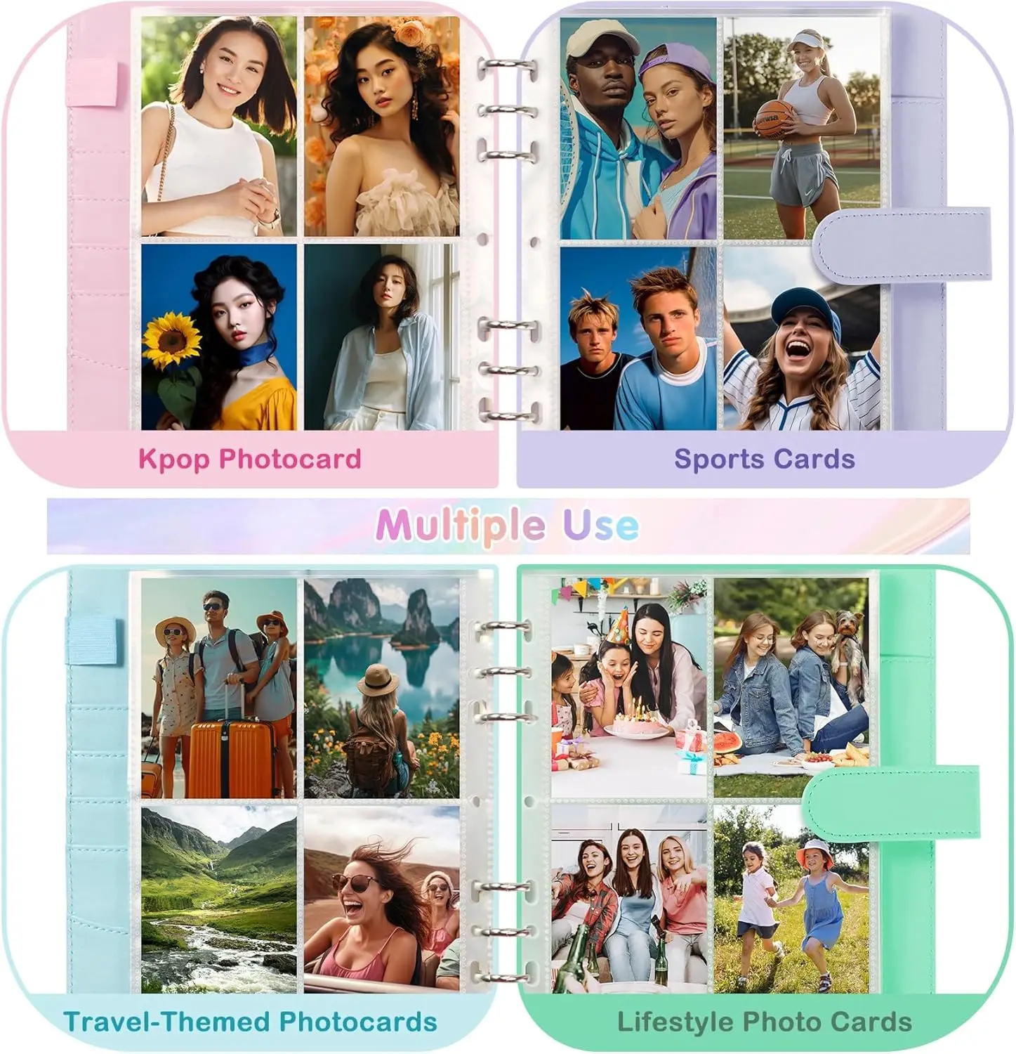 

New A5 6 Ring Kpop Photocard Binder with 25 Pack Double-sided 4-Pocket Card Pages, PU Binder Cover with Magnetic Buckle Closure