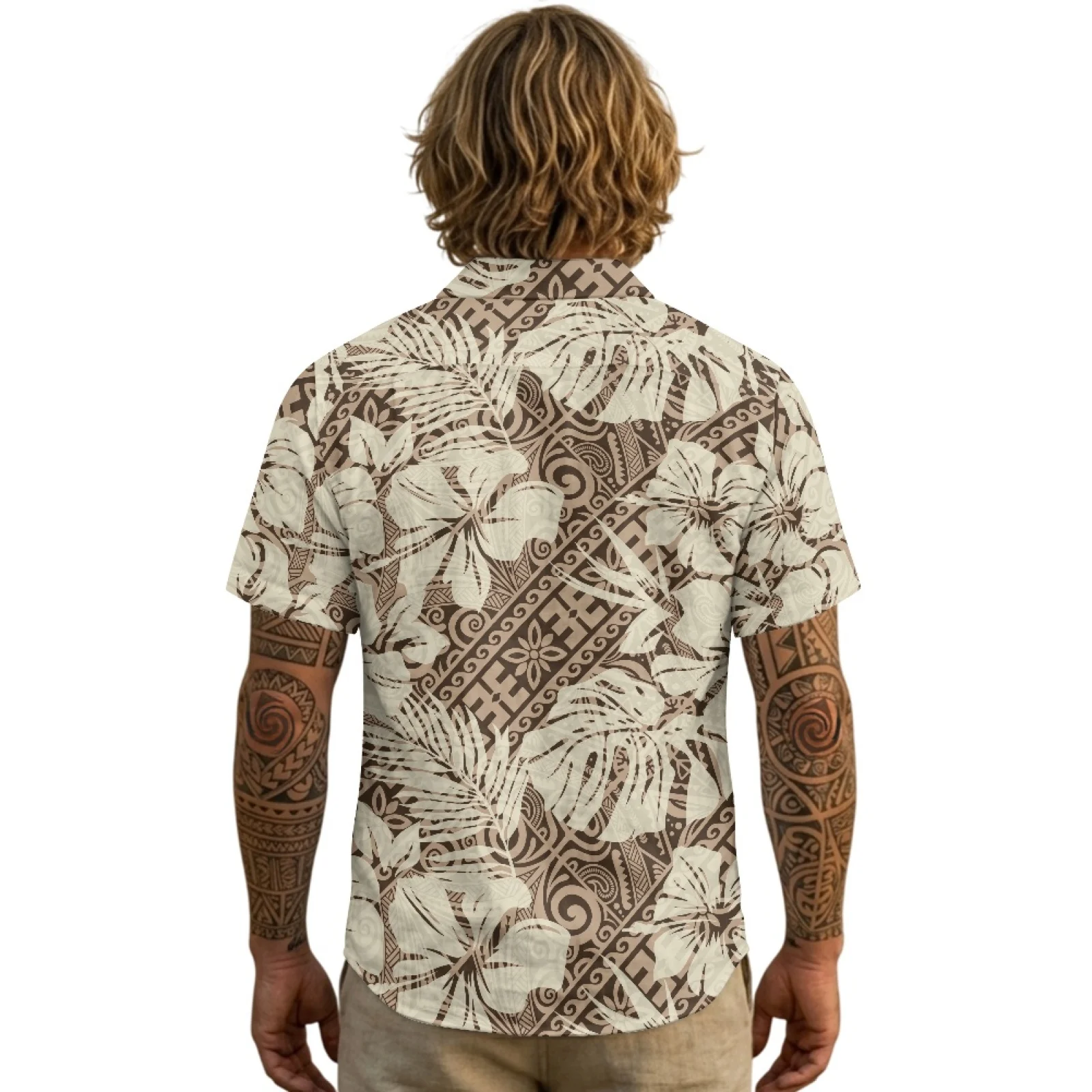 PENSTROLL Single Breasted Linen Like Daily Tops Breathable Man Outfit Set for Summer Abstract Pattern