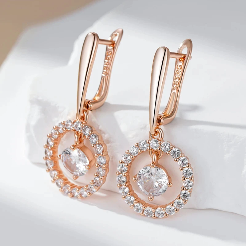 Wbmqda Wbmqda Shiny Long Drop Earring For Women 585 Rose Gold Color With Natural Zircon Luxury Wedding Party Jewelry Gifts