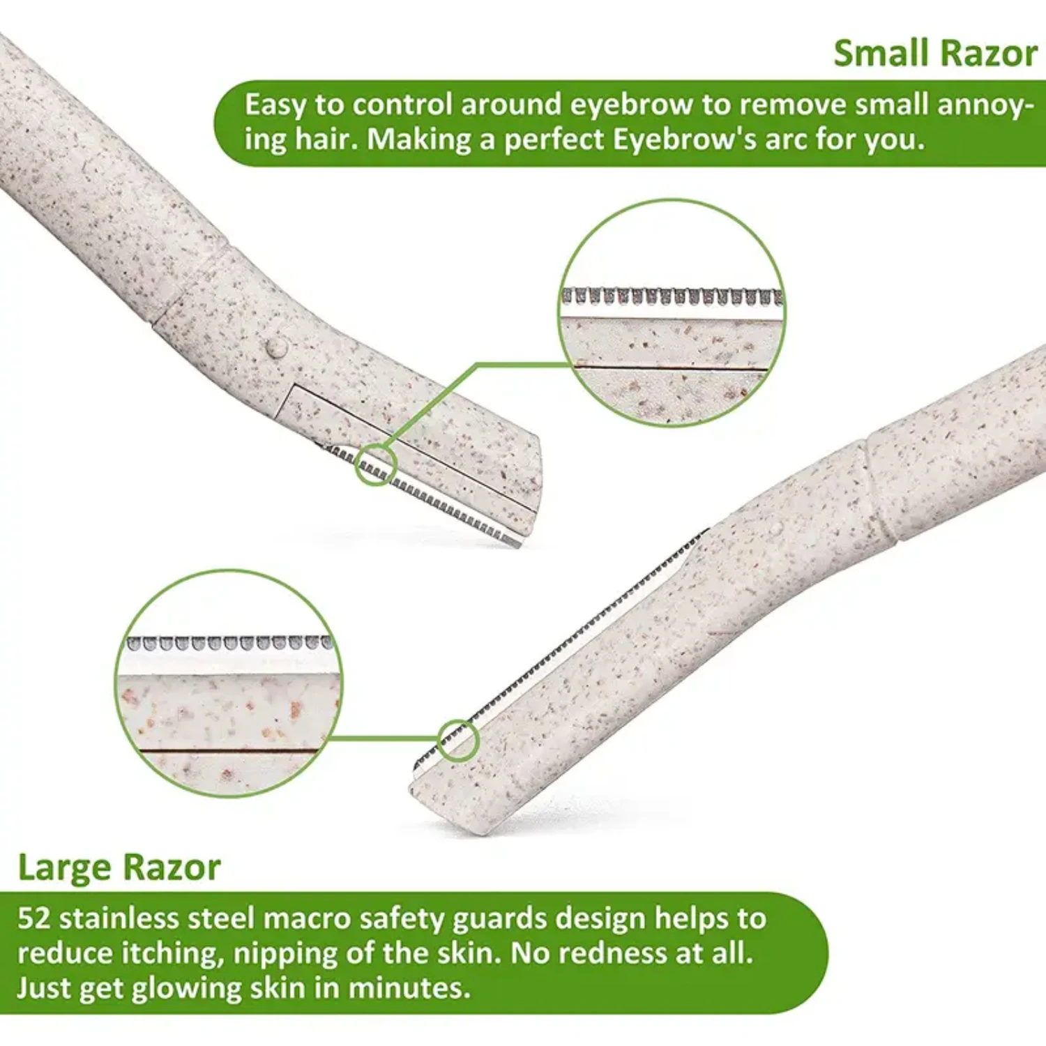 Navalha de sobrancelha de palha de trigo biodegradável suave e ecológica - Ferramenta de beleza sustentável para homens e mulheres, Shav facial perfeito