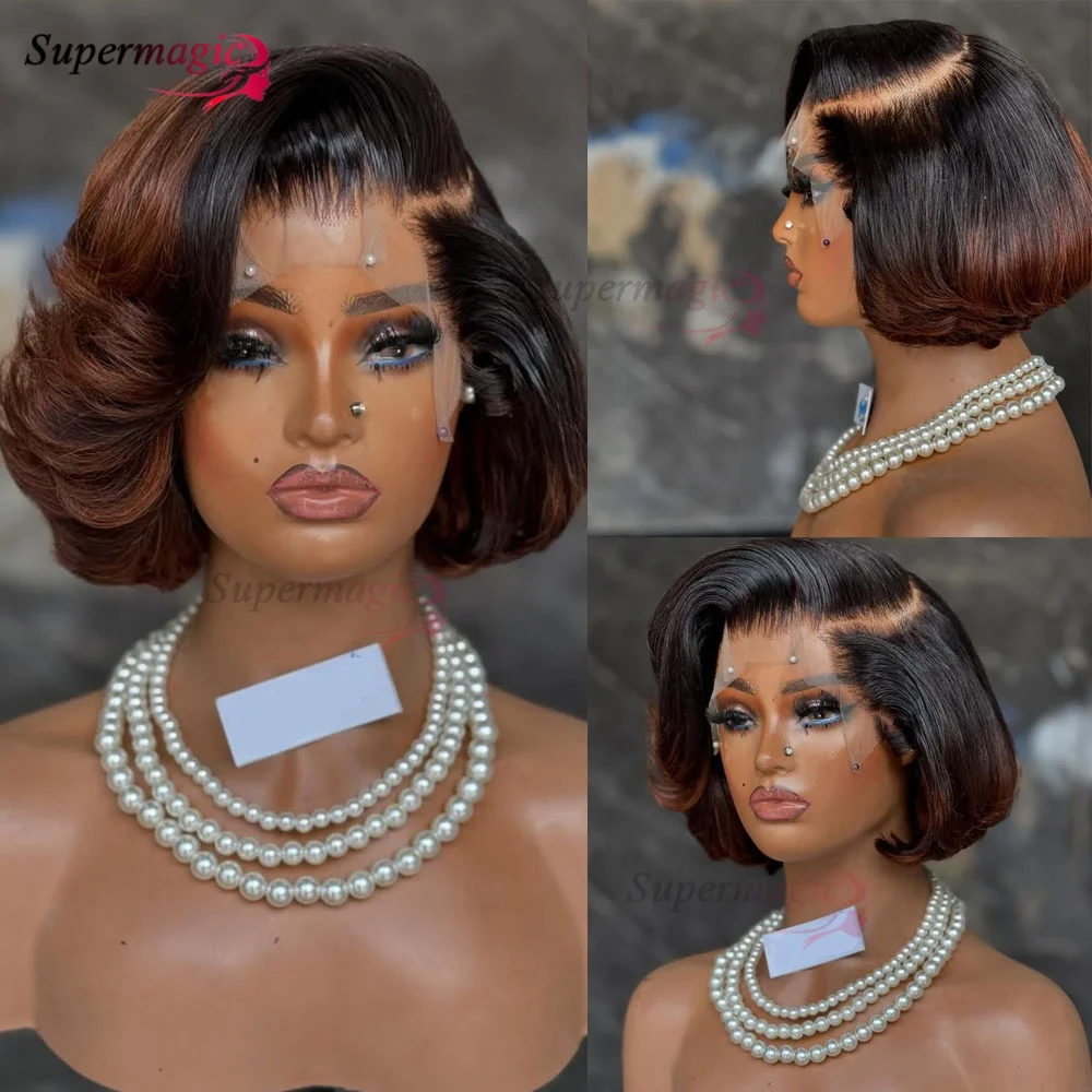 أومبير Chotolate البني مستقيم بوب 13x4 الدانتيل إغلاق خصلات الشعر المستعار الإنسان 100% ملابس الشعر الفيتنامية والذهاب غلويليس الطبقات قطع شعر مستعار