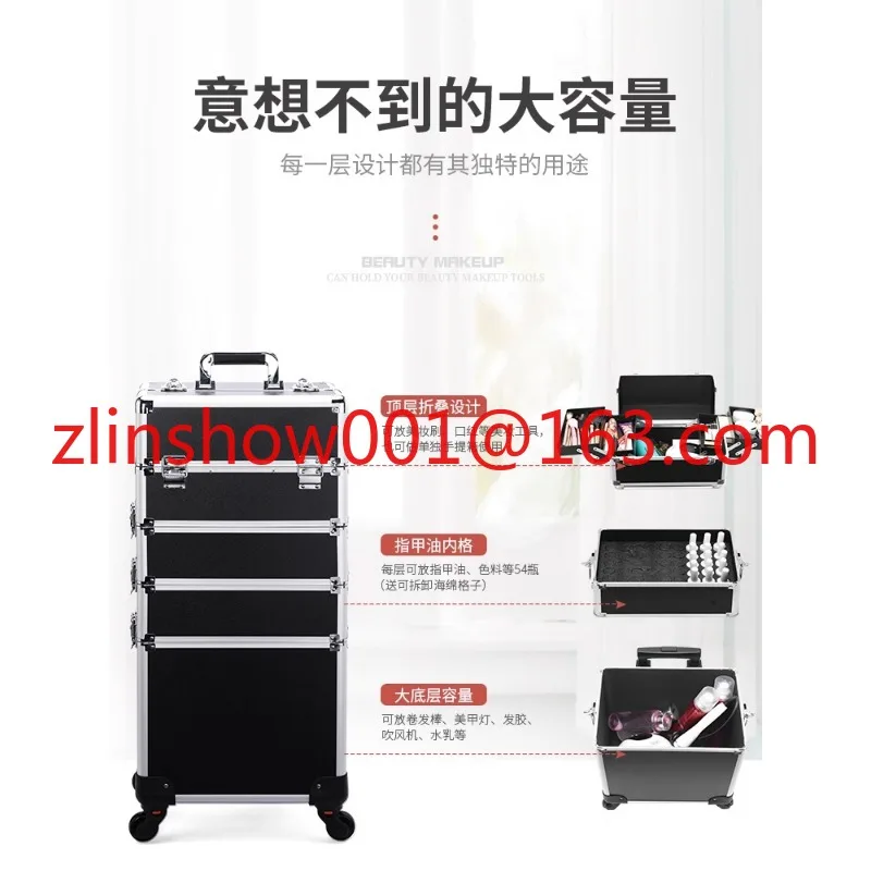 Trolley Cosmetic Case Tattoo Manicure Toolbox Professional Makeup Fixing Artist Large Capacity