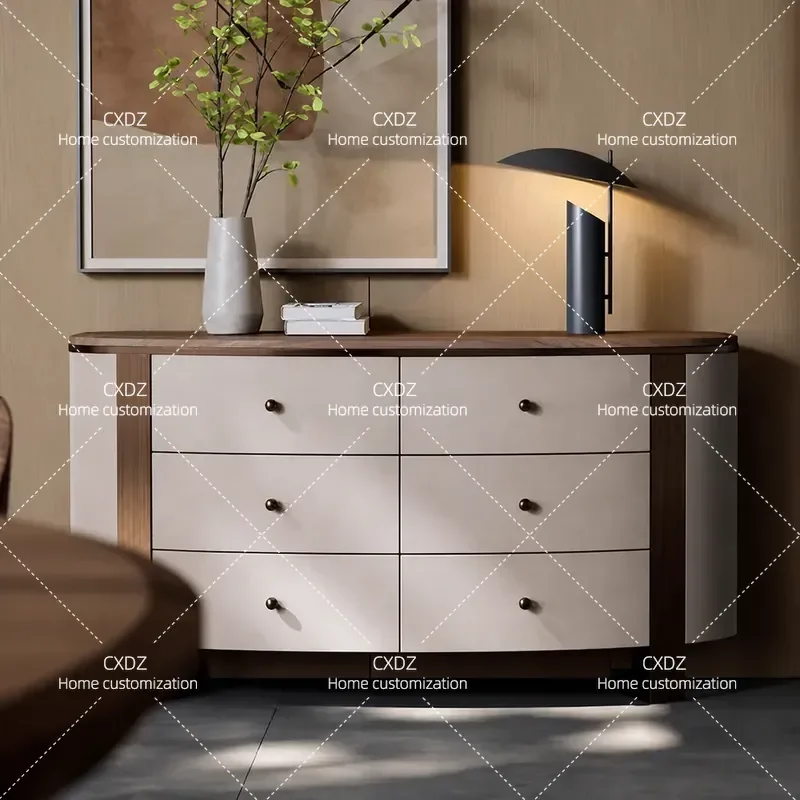 North American Black Walnut Solid Wood Dining Side Cabinet Living Room Wall Mounted High End Light Luxury Six Drawer Storage