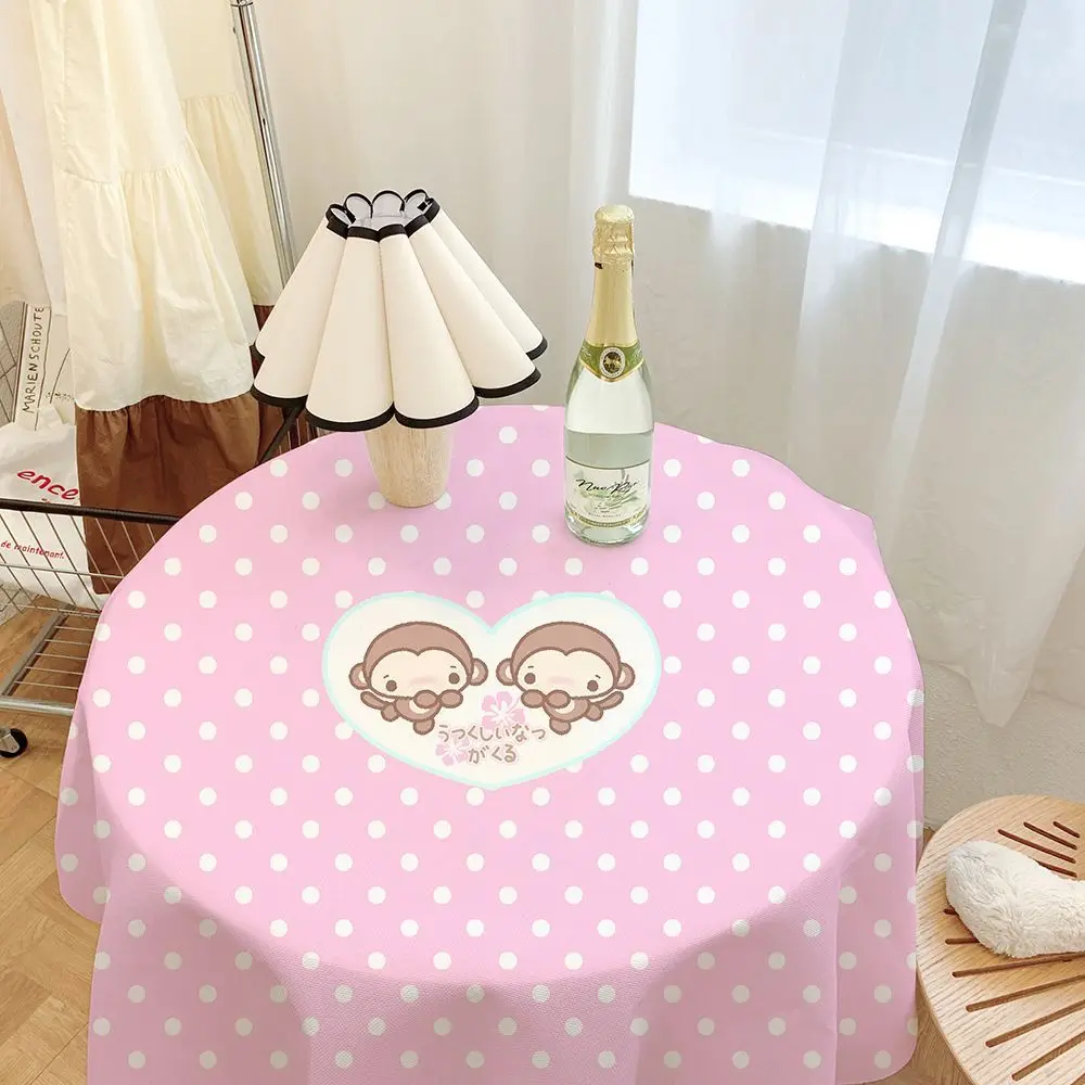Kawaii Vintage Little Monkey Print Tablecloth, Aesthetic Girls Desk Background Cloth for Dorm Bedroom Photo Shooting Decoration