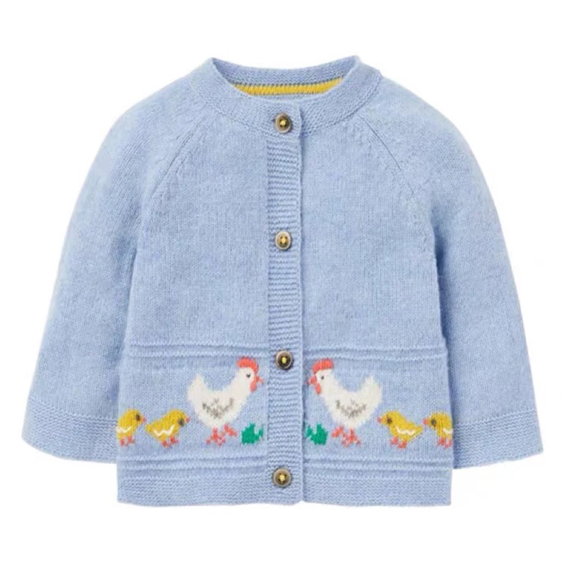 Little maven 2024 Baby Girls Autumn Clothes Blue Sweater with Lovely Little Chick New Fashion Tops for Kids 2-8 year