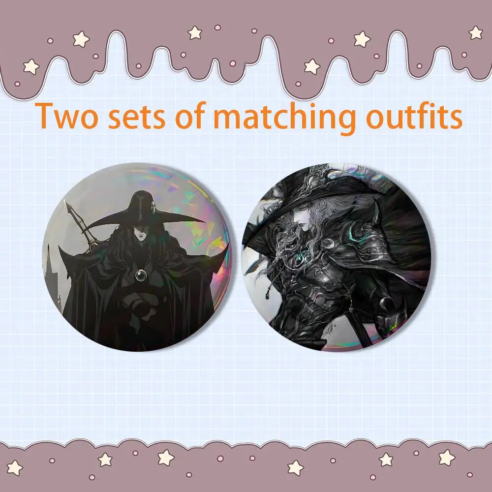 Dhampir V-Vampire Hunter D 2 piece set Pins Creativity Printed Pictures Text Metal Lapel Badges Brooches Jewelry Gift