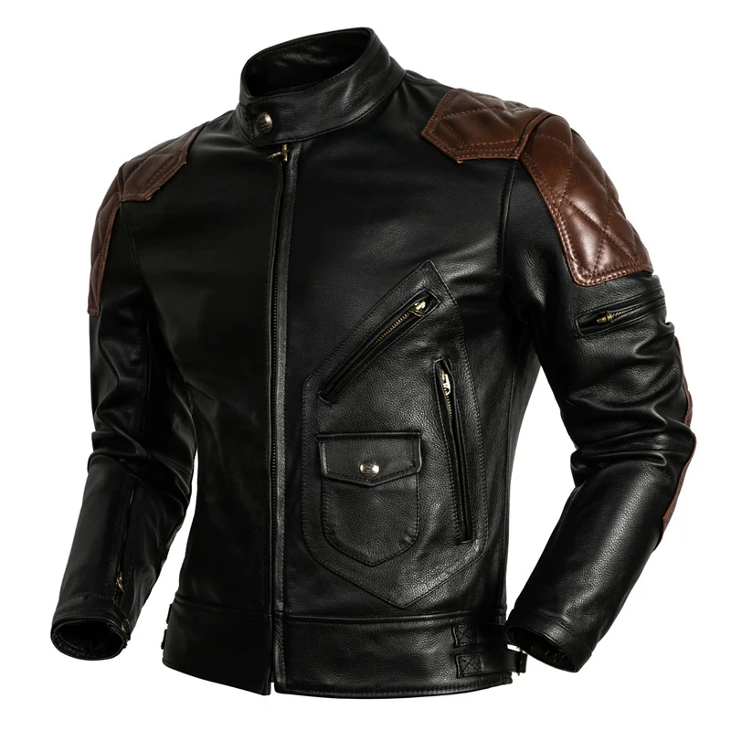 

Men Natural Genuine Leather Clothes New Motorcycle Coat Cowhide Leather Jacket Protective Motor Biker Riding Coat 3XL-5XL